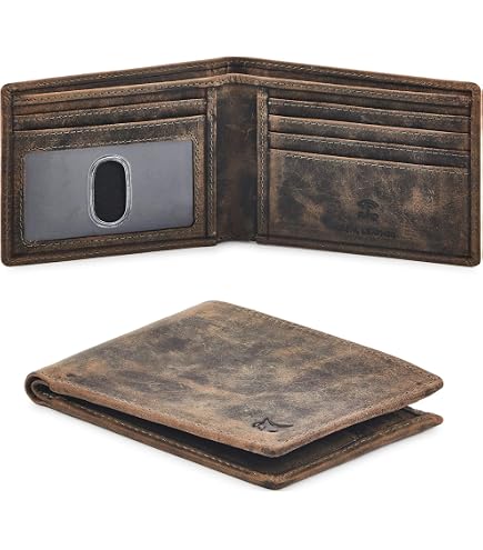 Amazon.com: Wallet for Men Bifold Real Leather RFID Blocking Front